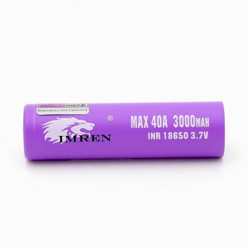 IMREN 18650 3000mAh 3.7V 40A Rechargeable Lithium Battery