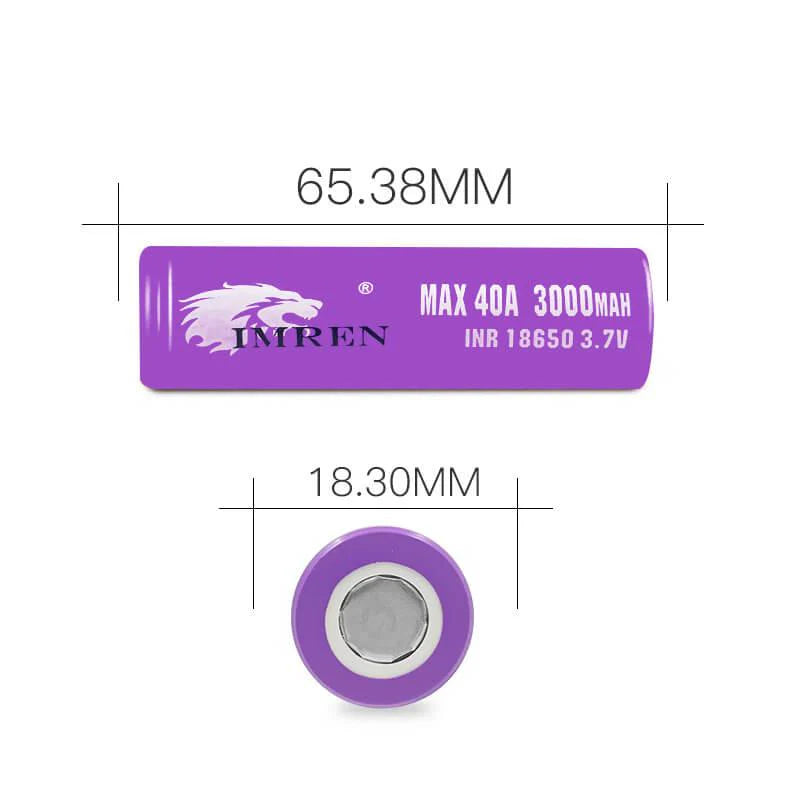 IMREN 18650 3000mAh 3.7V 40A Rechargeable Lithium Battery