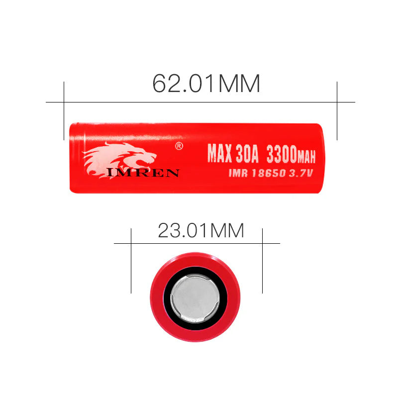 IMREN 18650 3300mAh 30A 3.7V Rechargeable Lithium Battery